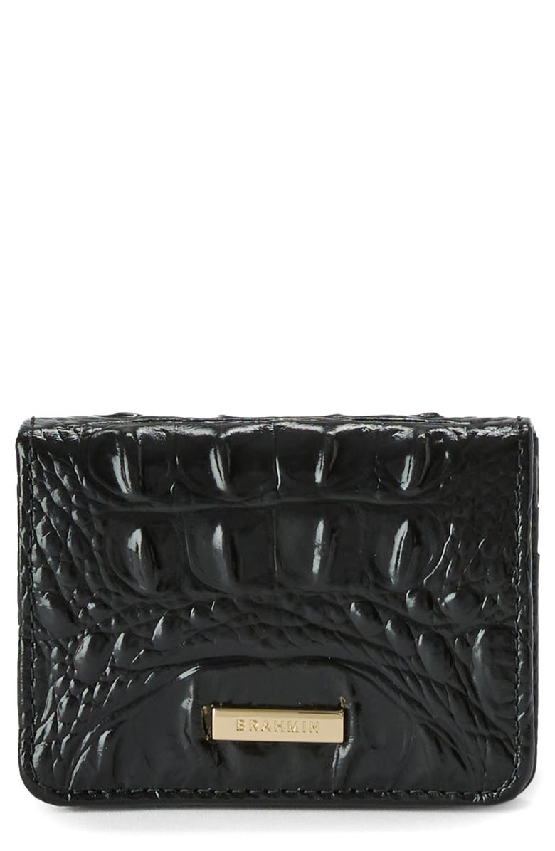 Brahmin Clementine Embossed Leather Card Case, Main, color, Black
