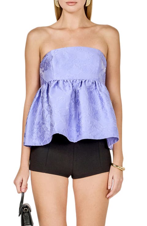 Floral Satin Jacquard Strapless Top