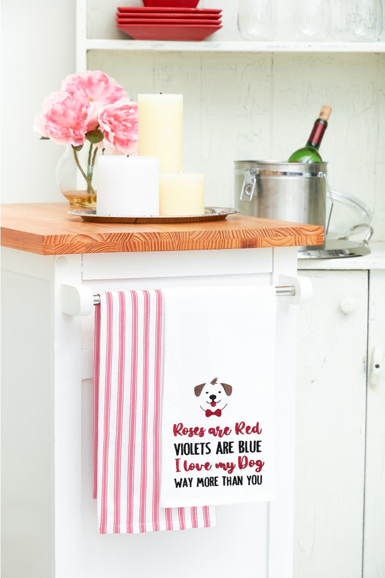 I Love My Dog Embroidered Cotton Flour Sack Kitchen Dishtowel, Alternate, color, red