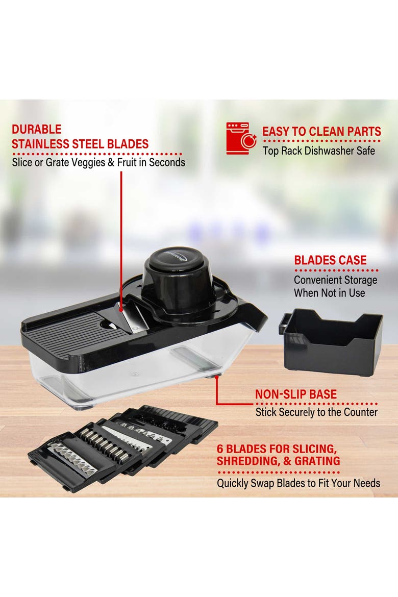 3.6 Cup Mandolin Slicer with 6 Interchangeable Blades, Alternate, color, Black