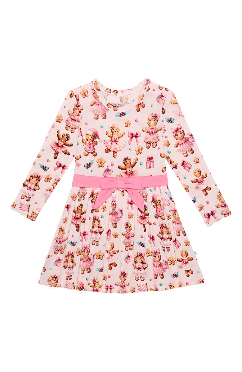 Posh Peanut Bow Twirl Long Sleeve Skirted Bodysuit, Main, color, Pink