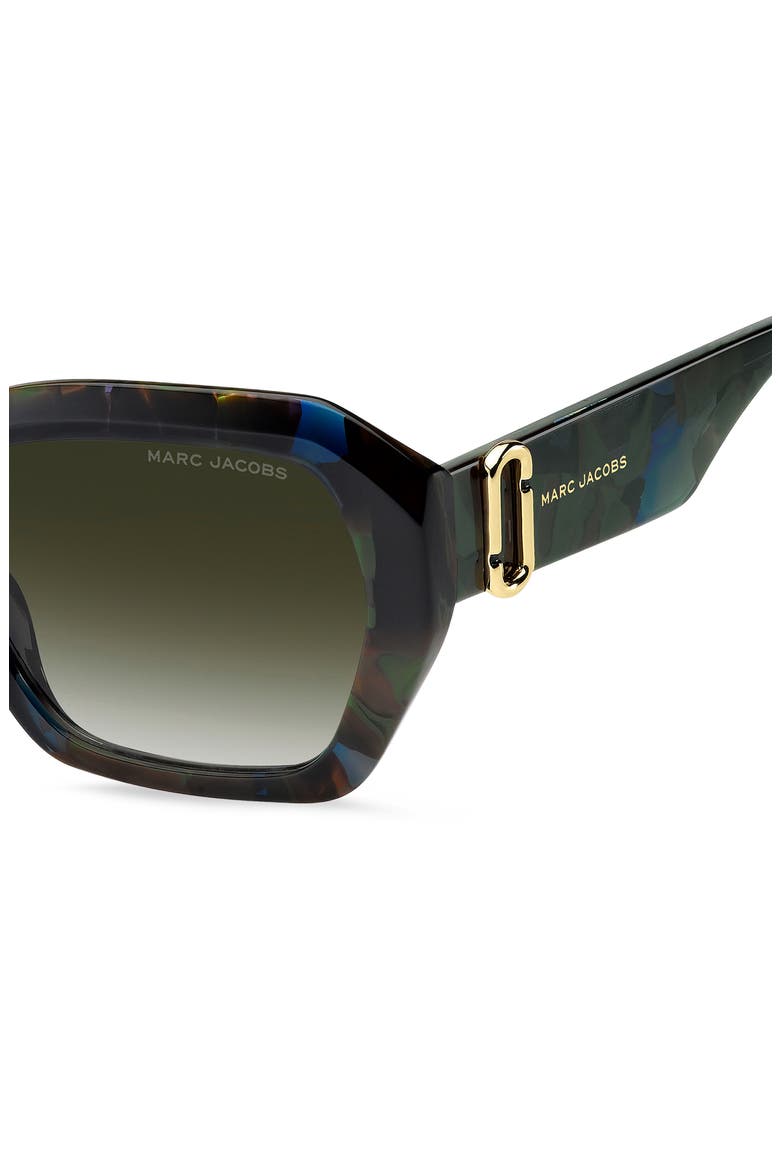 55mm Square Geomatric Sunglasses, Alternate, color, HAVANA GREEN/ GREEN SHADED