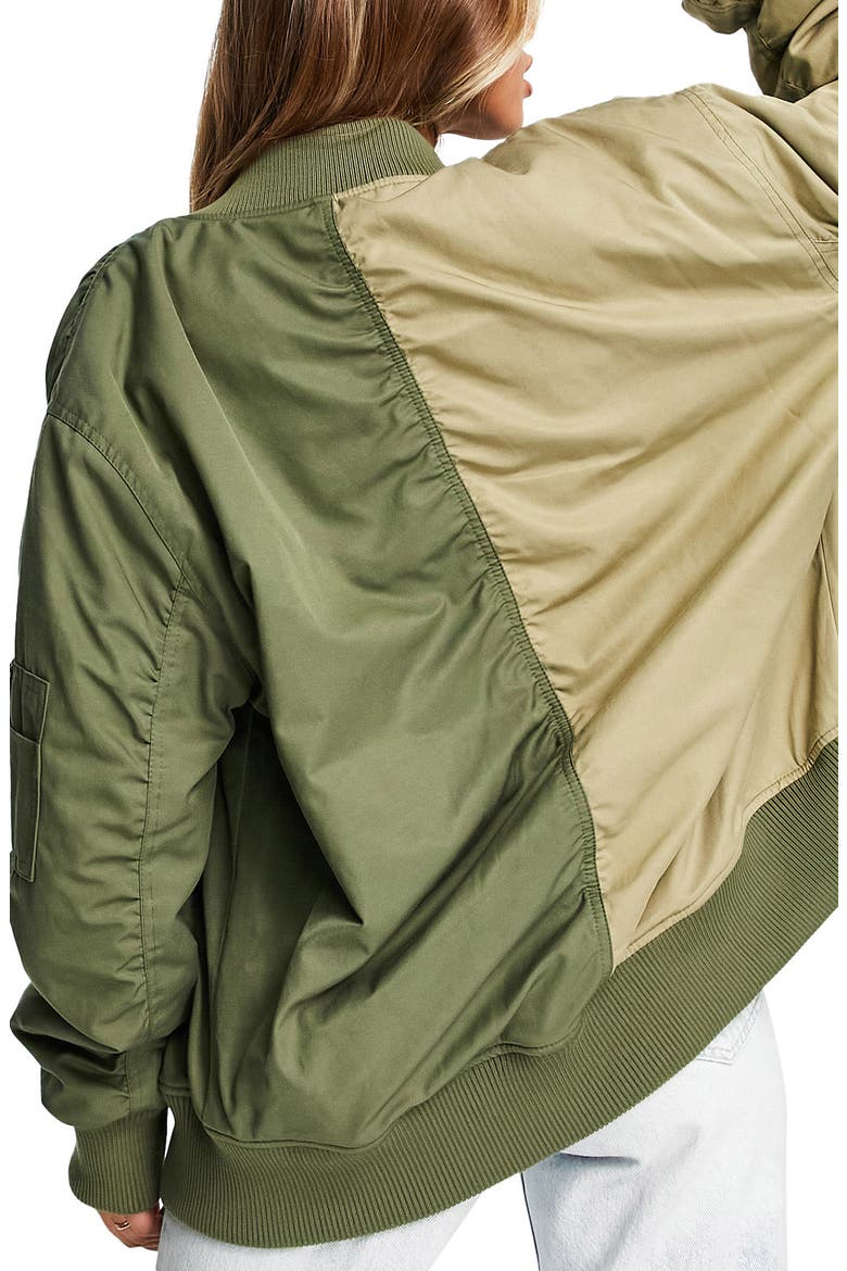 Oversize Colorblock Bomber Jacket, Alternate, color, KHAKI