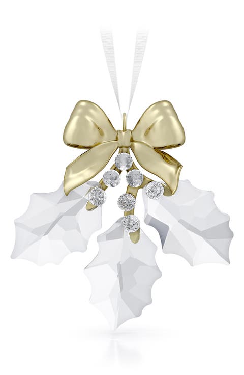 Holiday Magic Holly Leaves Crystal Ornament