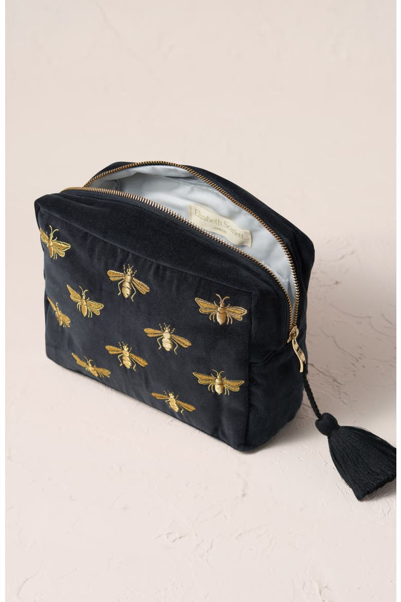 Honey Bee Velvet Wash Bag, Alternate, color, Charcoal