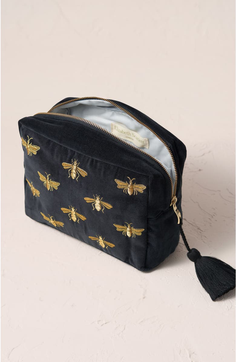 Elizabeth Scarlett Honey Bee Velvet Wash Bag, Alternate, color, Charcoal