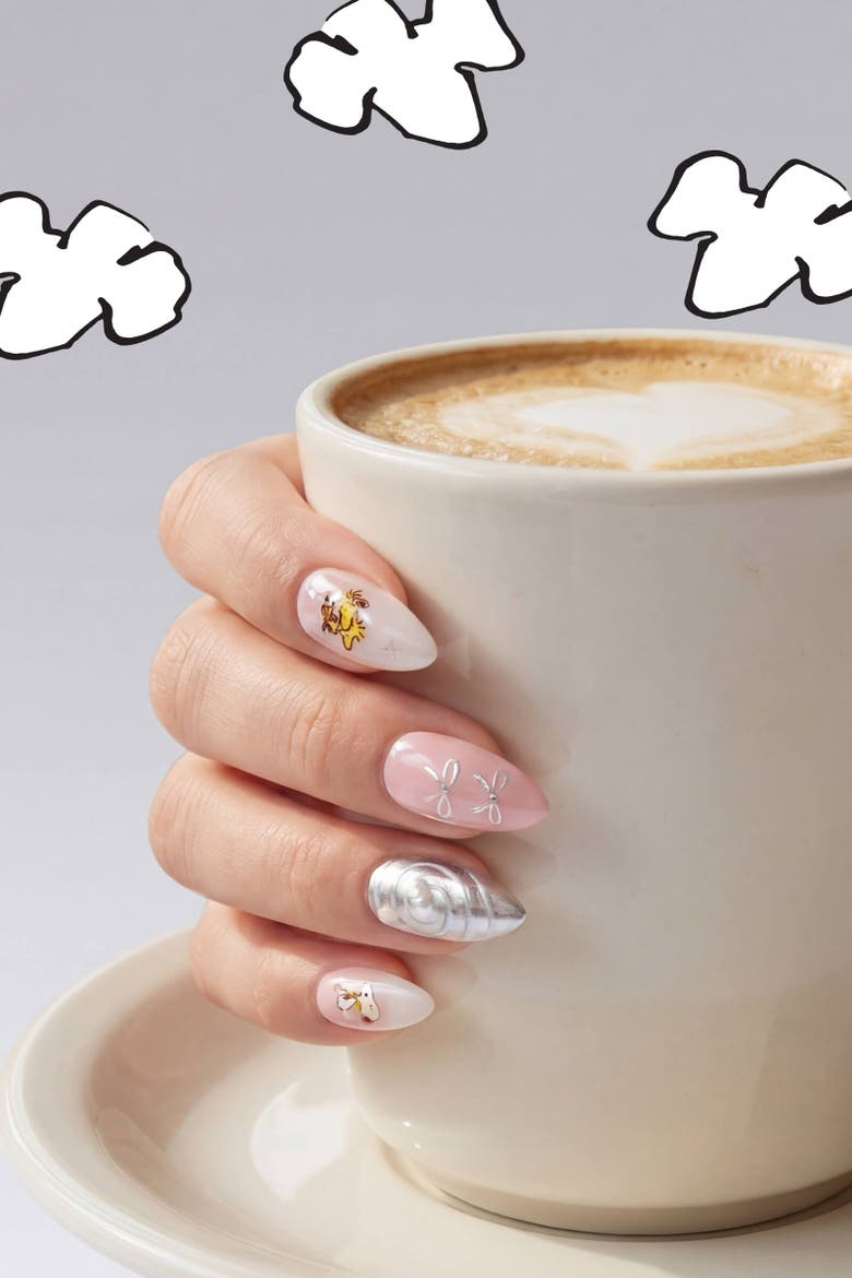 Swirls Of Snoopy Almond Press On Nails, Alternate, color, Pink