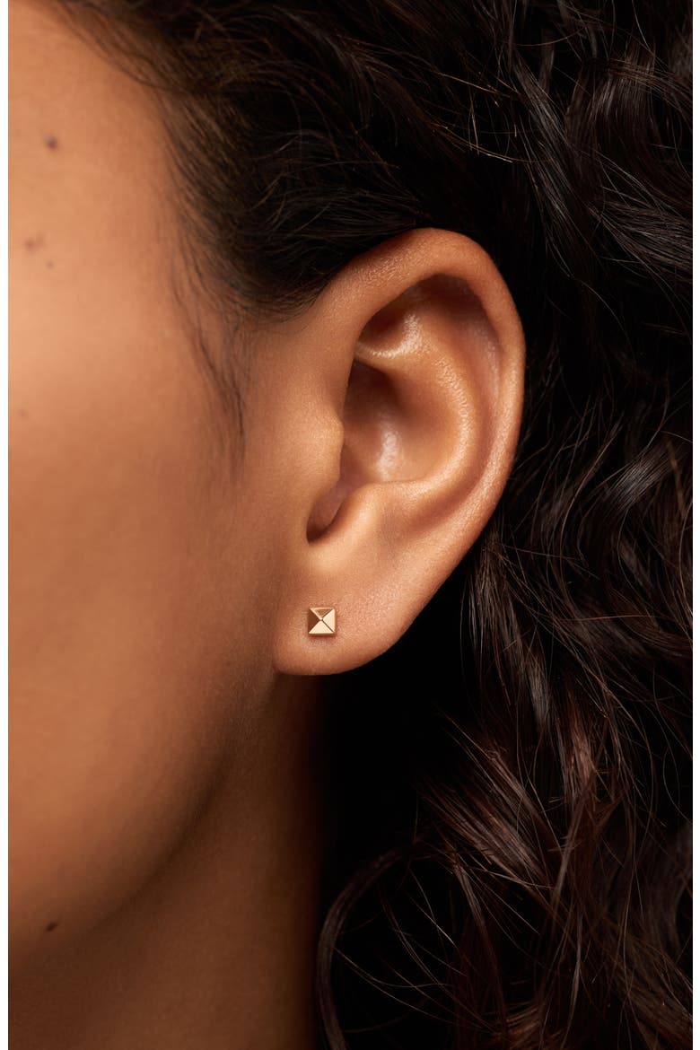 Solid Yellow Gold - Pyramid Studs, Alternate, color, Gold
