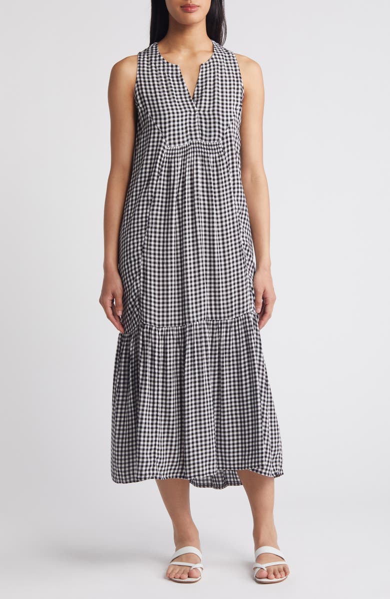 NIC+ZOE Gingham Sleeveless Dress, Main, color, Black Multi