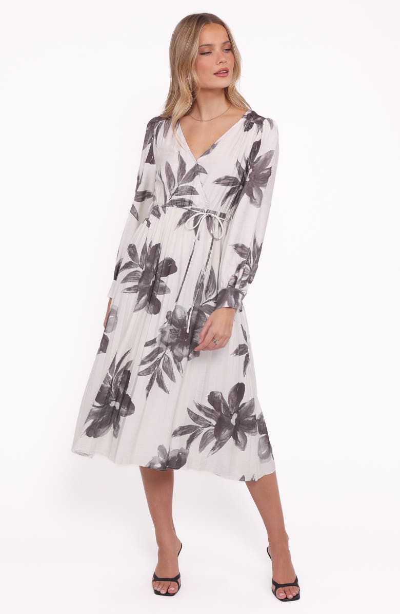Petal & Pup Grainne Floral Print Long Sleeve Midi Dress, Alternate, color, Black/ White Floral