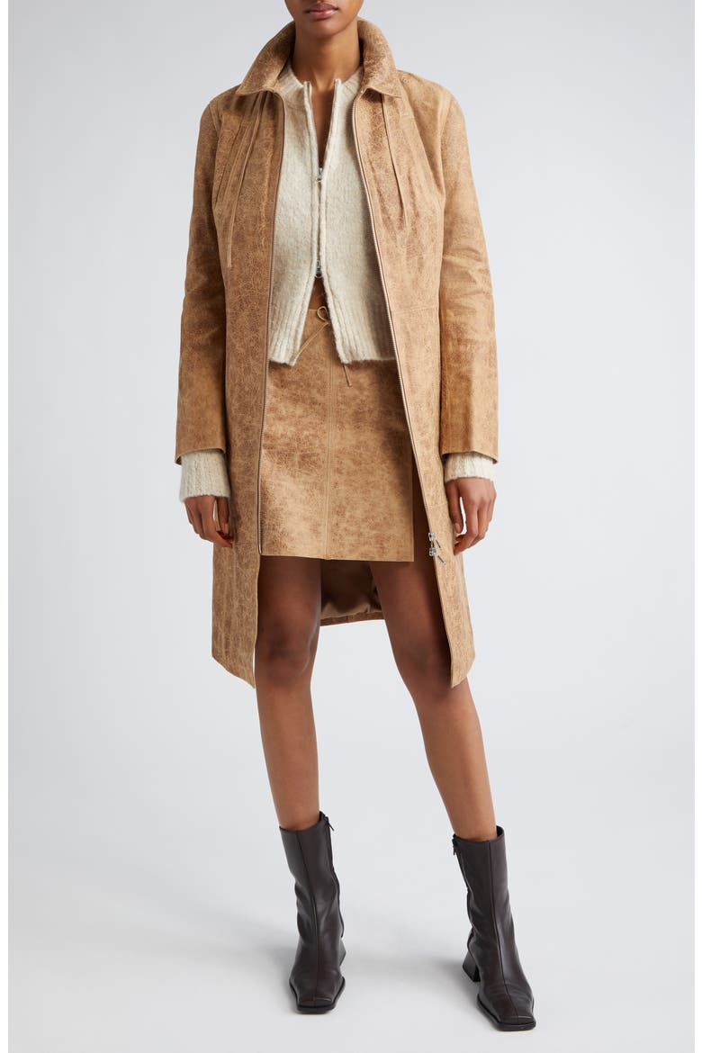 Ginevra Lambskin Leather Coat, Alternate, color, BEIGE