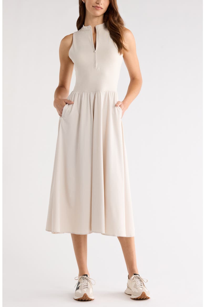 Atlas Zip Front Sleeveless Midi Dress, Main, color, MOONBEAM