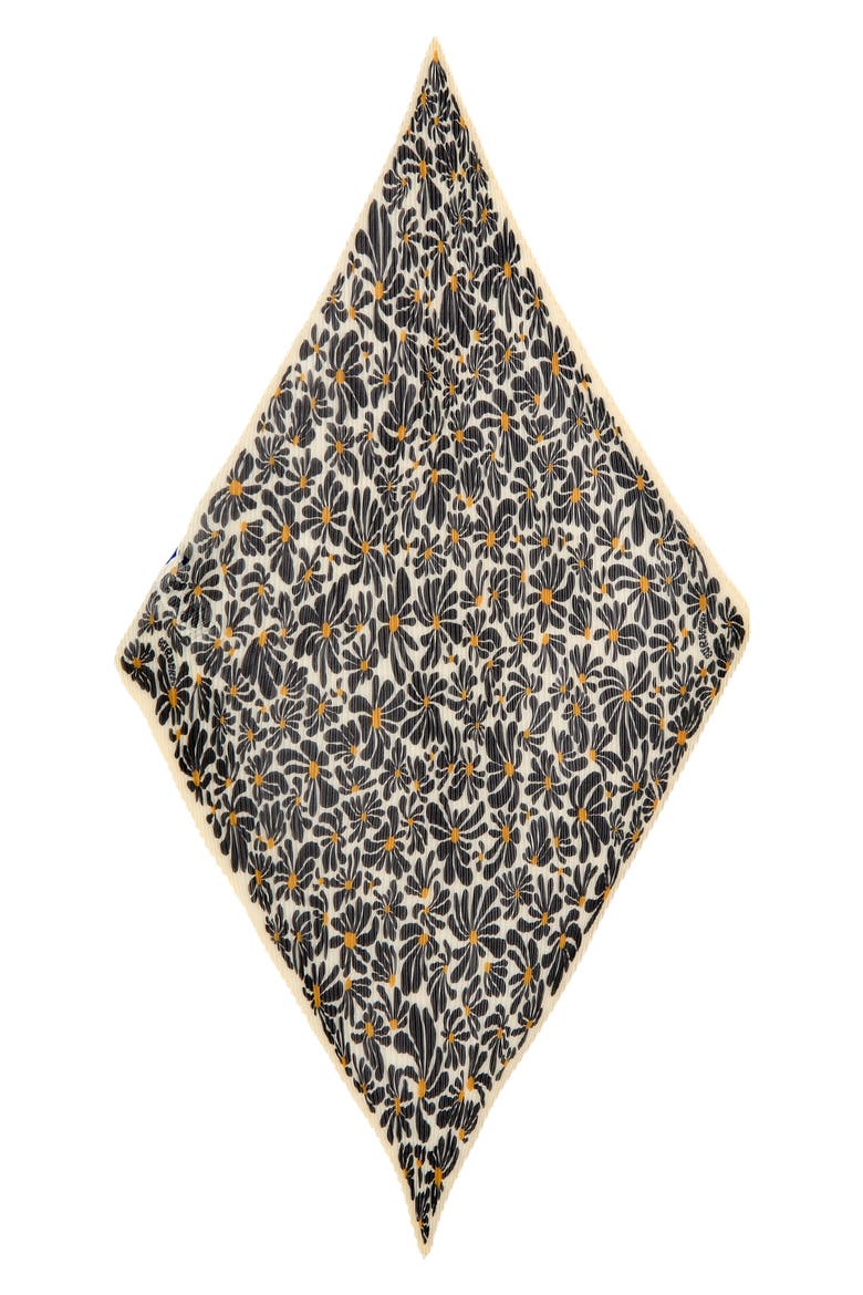 Daisy Print Plissé Silk Chiffon Diamond Scarf, Main, color, CHALK WHITE