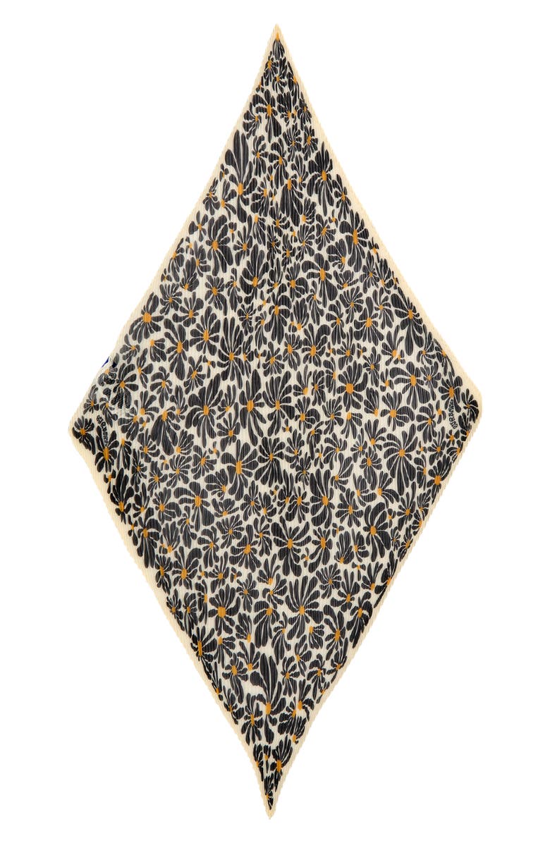 Burberry Daisy Print Plissé Silk Chiffon Diamond Scarf, Main, color, Chalk White