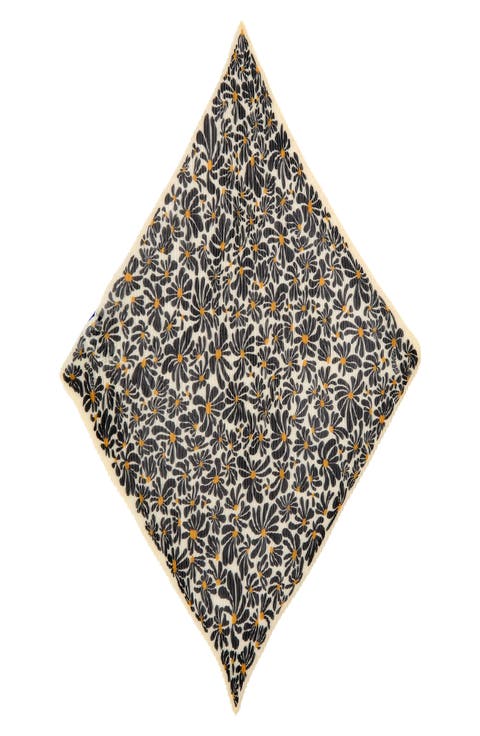 Daisy Print Plissé Silk Chiffon Diamond Scarf