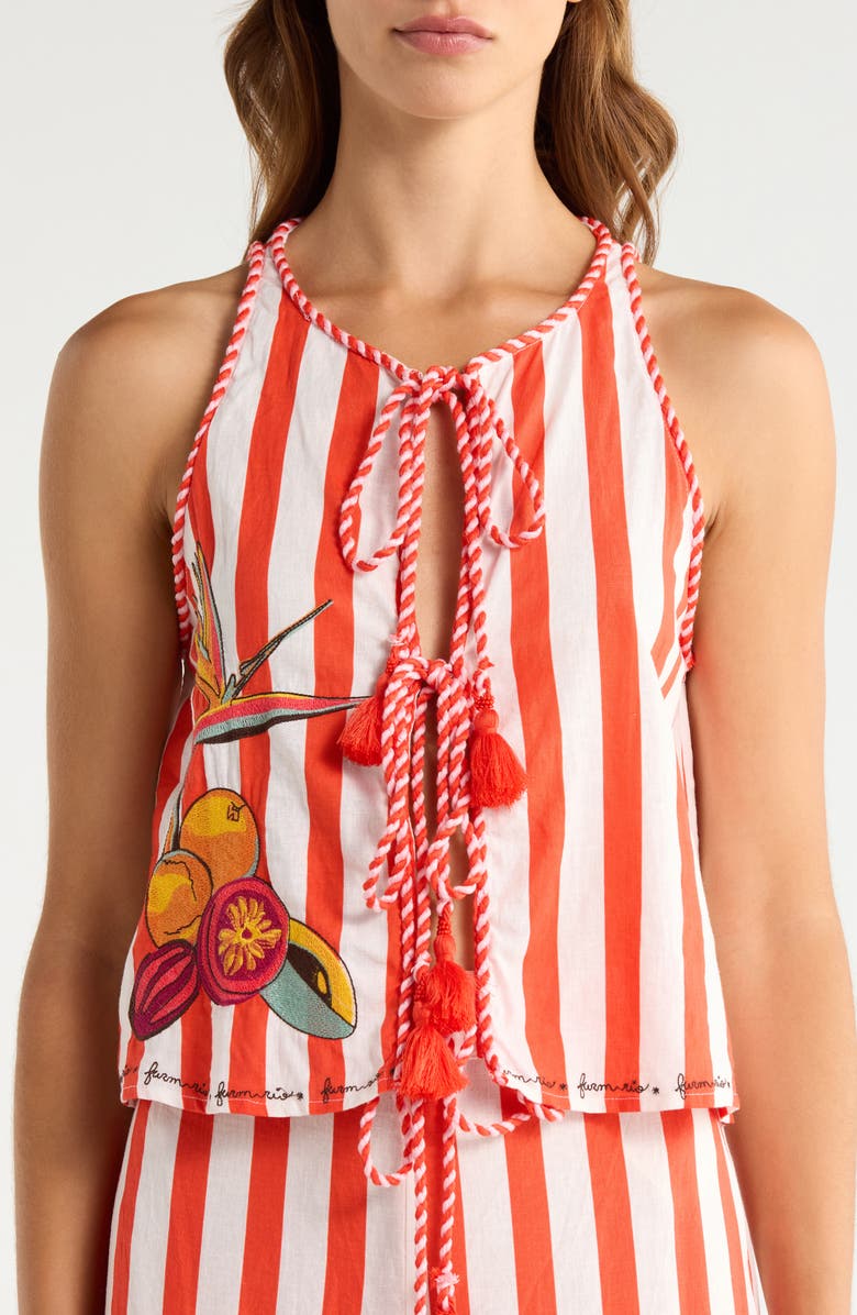 FARM Rio Stripe Fruit Embroidered Tie Front Cover-Up Top, Alternate, color, Red