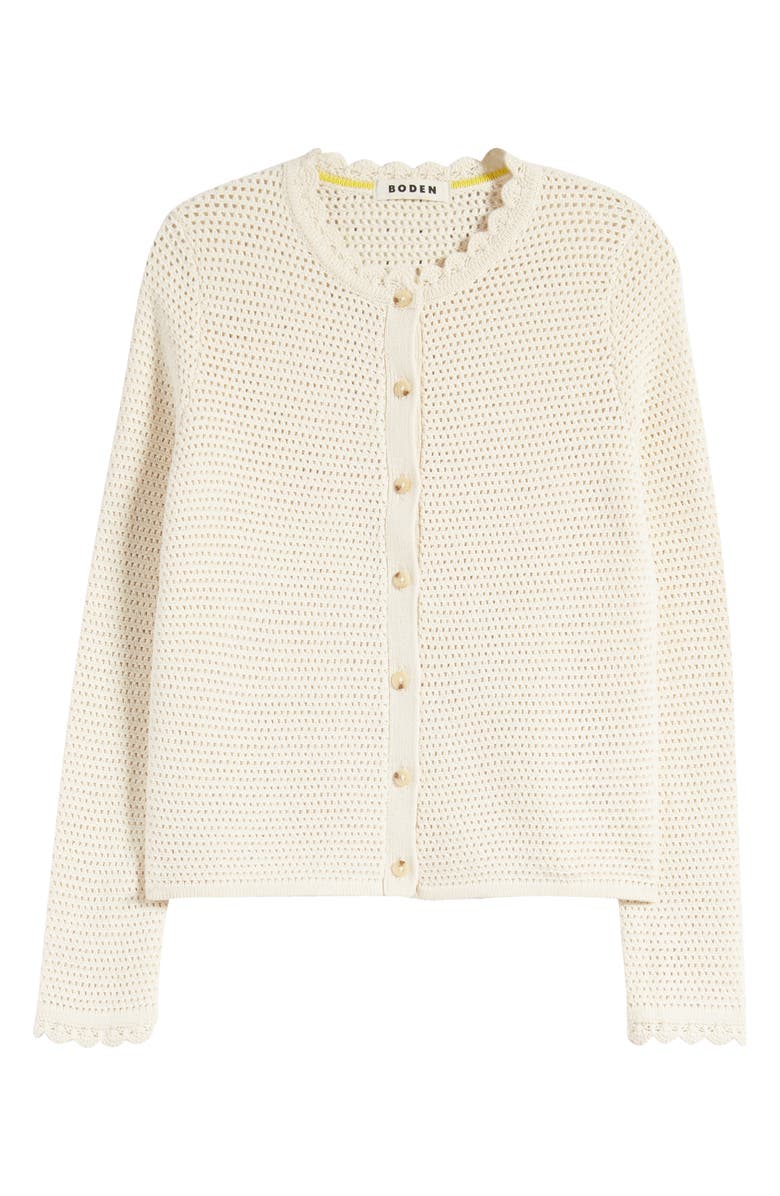 Boden Scalloped Open Knit Cotton Cardigan, Main, color,