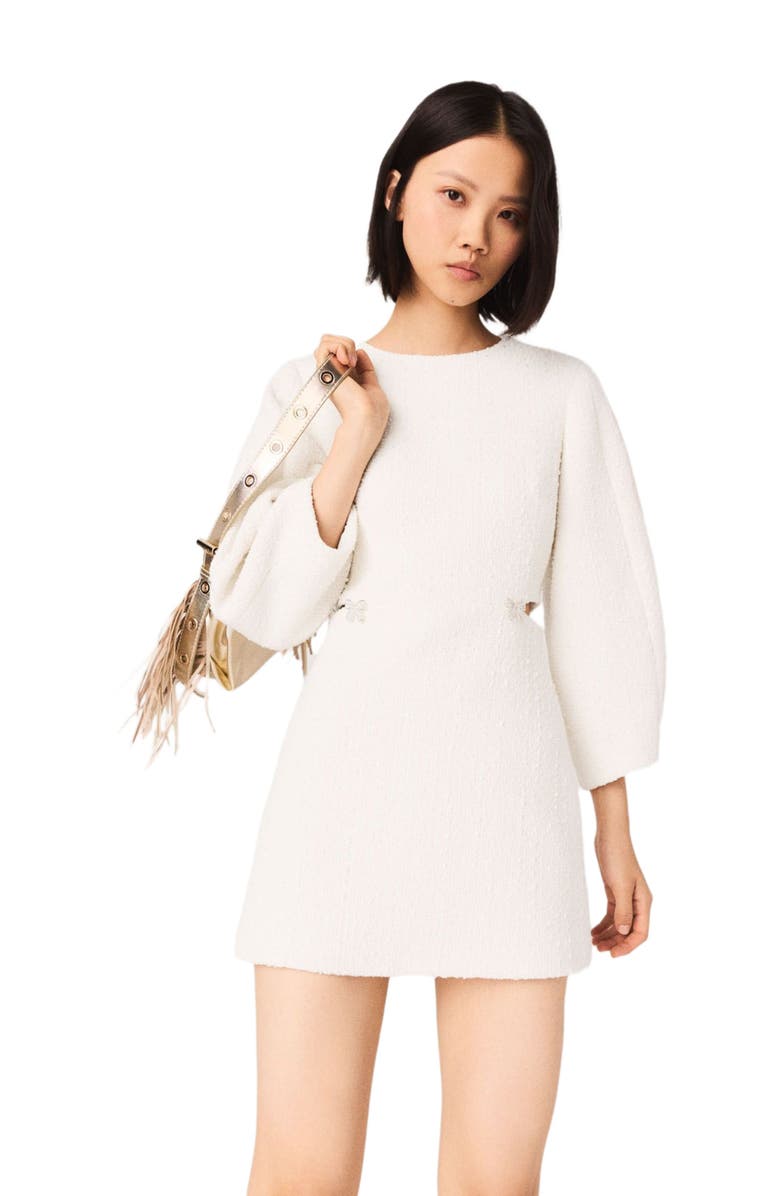 maje Short balloon-sleeve tweed dress, Alternate, color, Ecru