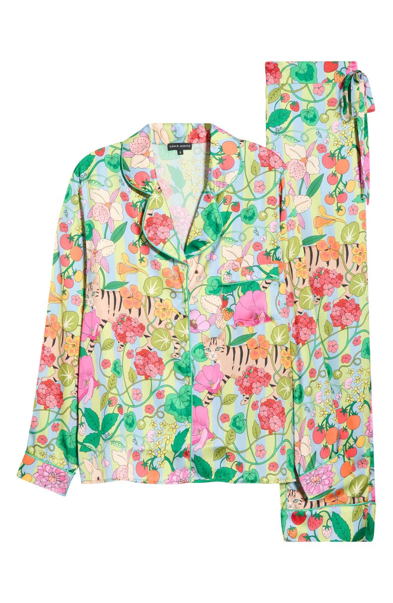 Karen Mabon In the Greenhouse Satin Pajamas, Alternate, color, Green