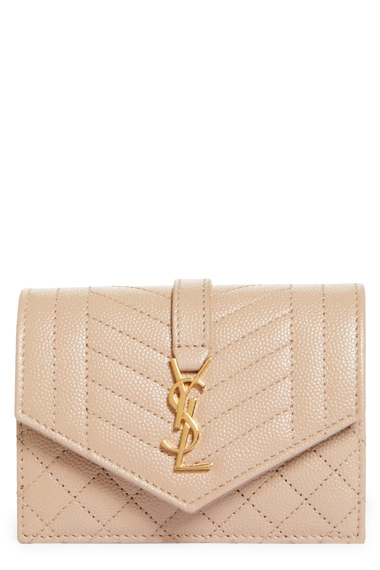 Monogram Pebbled Leather Envelope Card Case, Main, color, DARK B