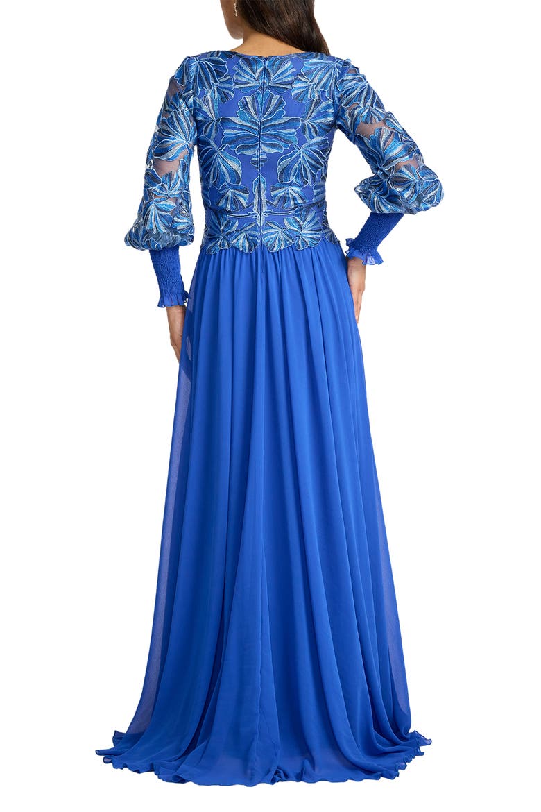 Embroidered Bodice Long Sleeve Gown, Alternate, color, BLUE LAGOON