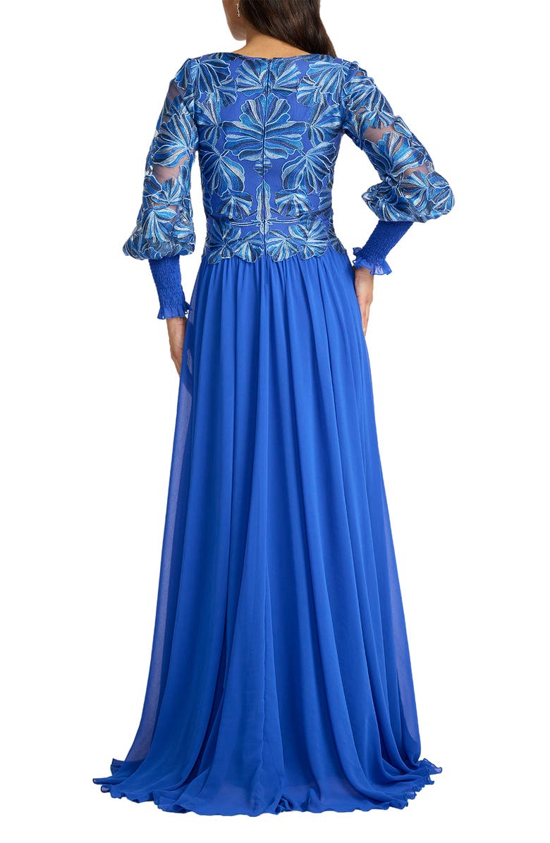 Tadashi Shoji Embroidered Bodice Long Sleeve Gown, Alternate, color, Blue Lagoon