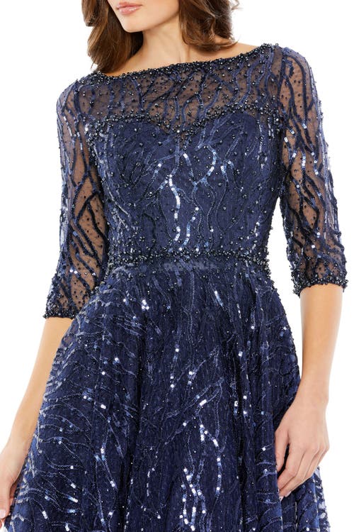 Mac Duggal Embellished A-line Dress In Navy