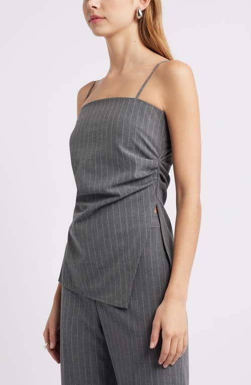 Open Edit Pinstripe Ruched Asymmetric Sleeveless Top In Grey Heather Edie Stripe