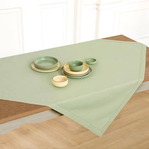 Cotton Linen Hemstitch Table Throw 52 x 52 Inch