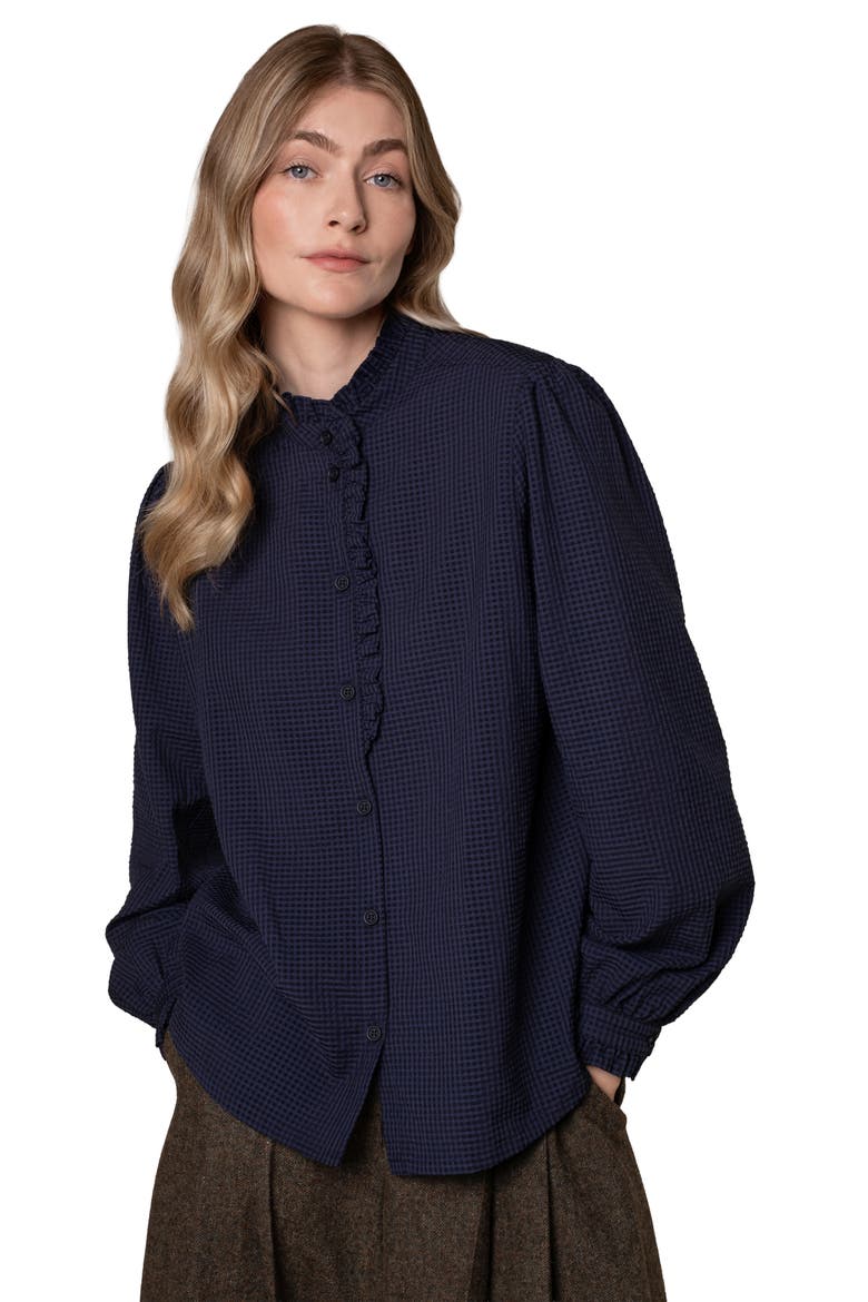 Textured Frill Collar Blouse, Main, color, Dark Navy