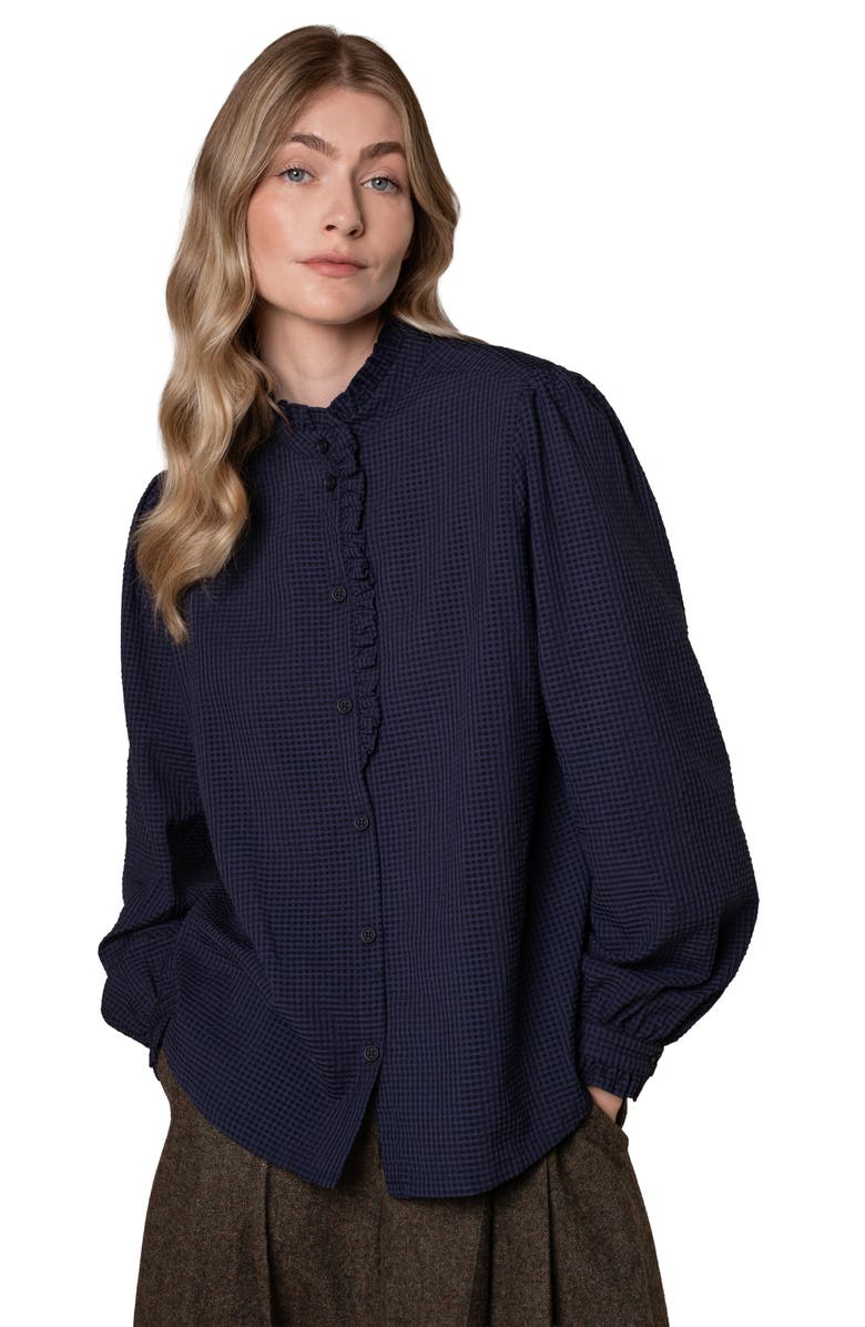 Celtic & Co. Textured Frill Collar Blouse, Main, color, Dark Navy