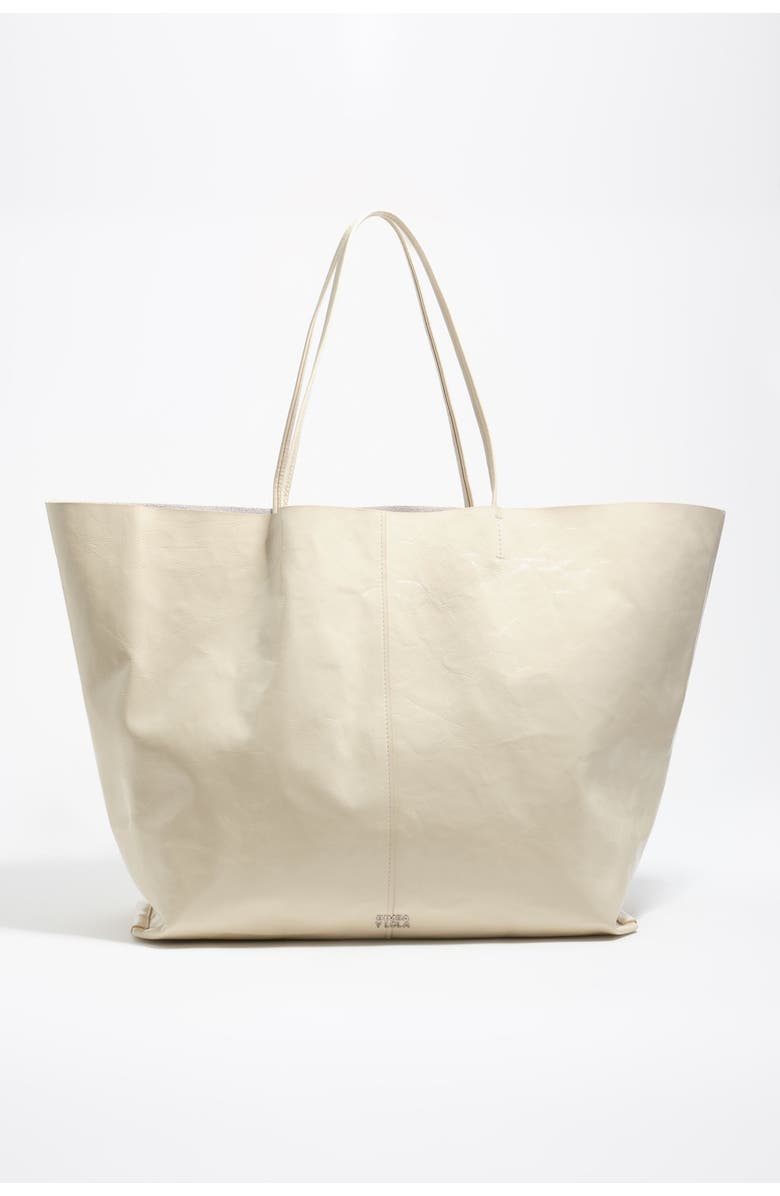 Bimba y Lola Leather Maxi Shopper Bag SS26, Main, color, Ivory