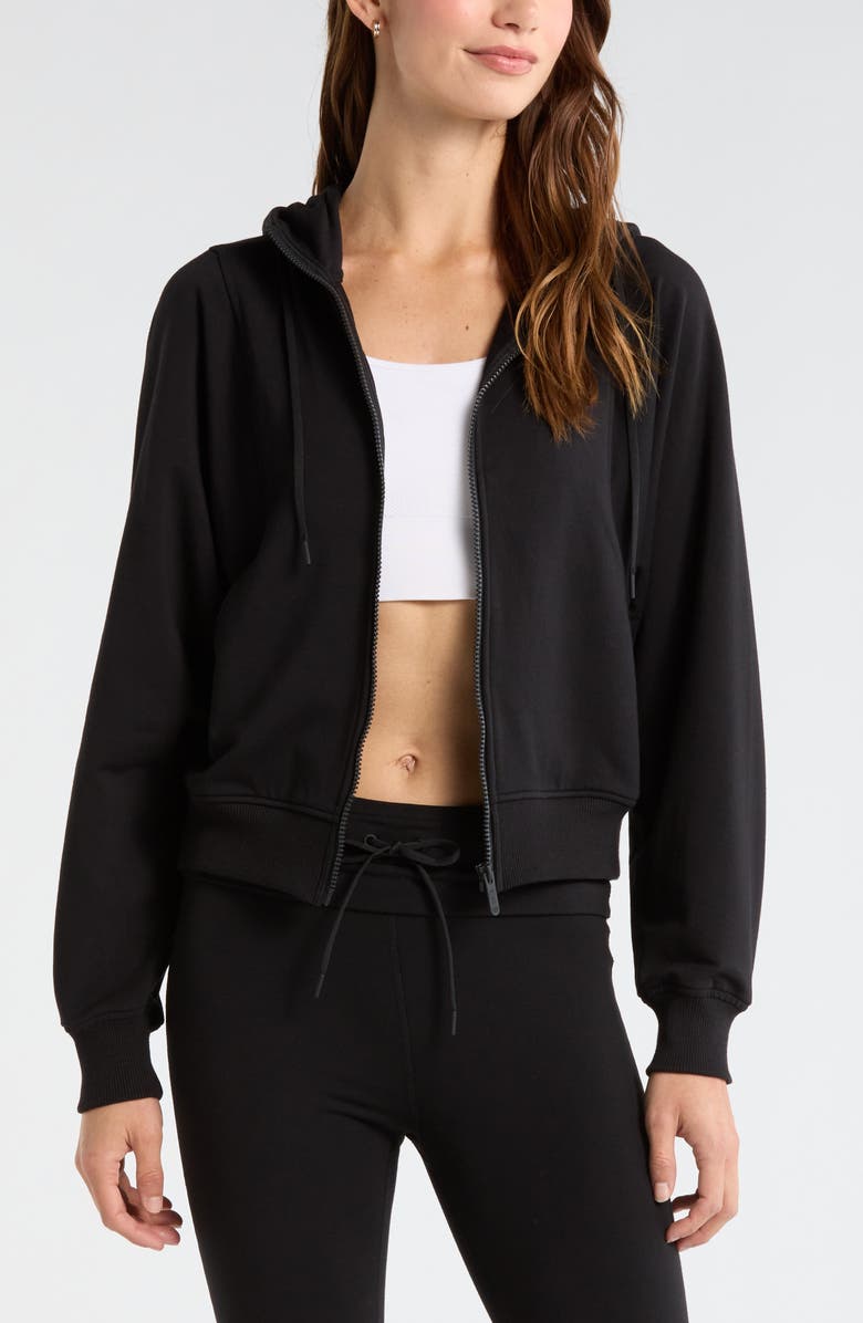 Zella Weekend French Terry Full Zip Hoodie, Main, color, Black