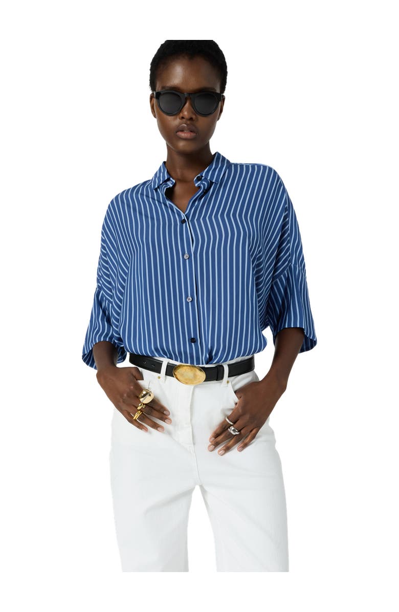 GERARD DAREL Crissy Draped Three-Quarter Sleeve Shirt, Main, color, Indigo