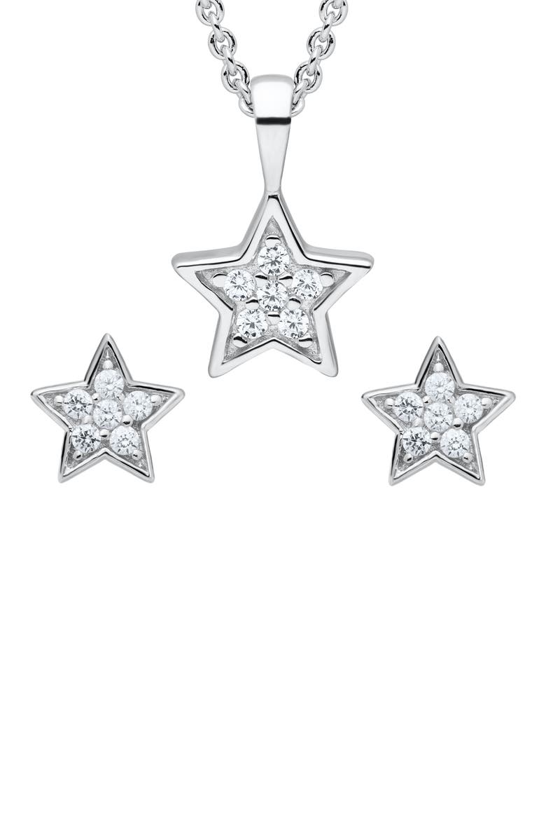 Pavé Star Pendant Necklace & Earrings Set, Main, color, SILVER
