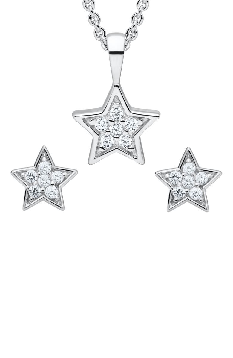 Mignonette Pavé Star Pendant Necklace & Earrings Set, Main, color, Silver