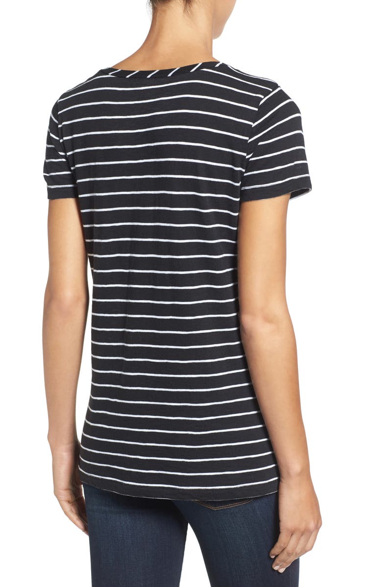 Caslon<sup>®</sup> U-Neck T-Shirt, Alternate, color, Black- White Julia Stripe