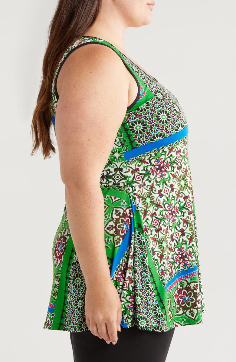 24seven Comfort Apparel MIxed Print Sleeveless Jersey Swing Top, Alternate, color, 