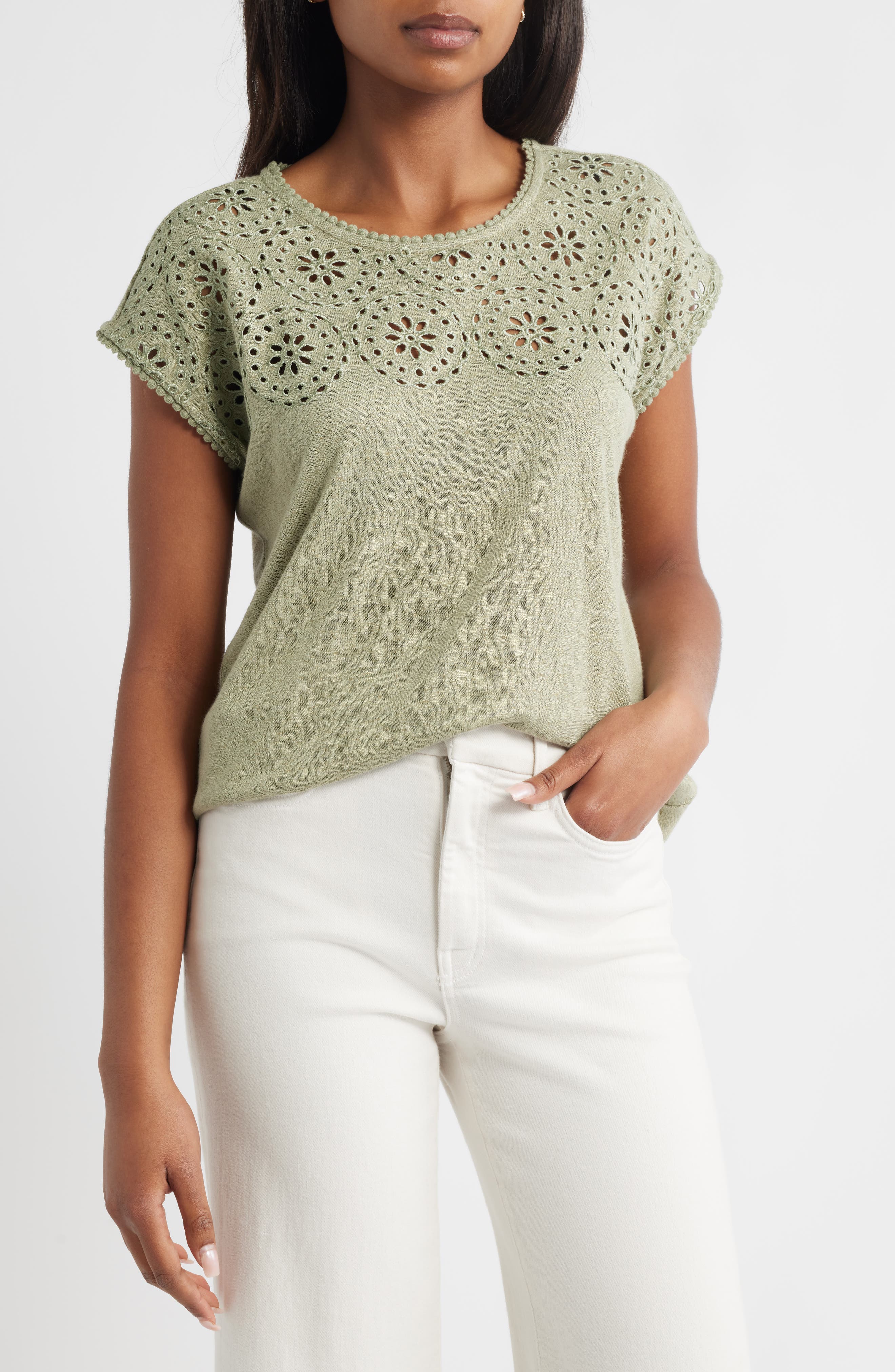 Bobeau Caty Embroidered Eyelet Tank