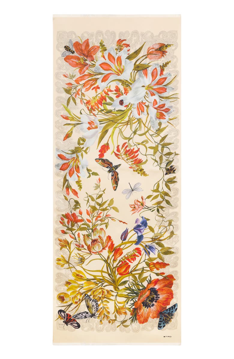 Etro Boheme Floral Silk Scarf, Alternate, color, Multicolor On Beige Base