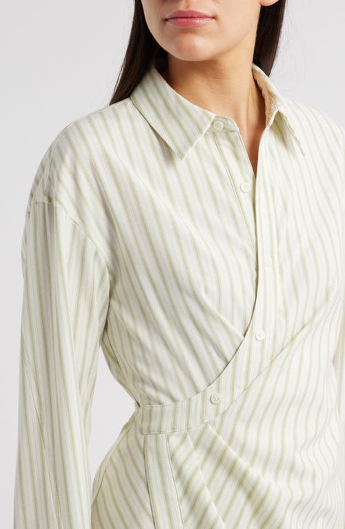 Zoe And Claire Stripe Side Knot Long Sleeve Shirtdress In Green