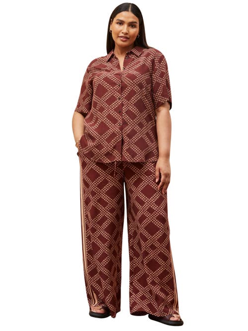 Live Unlimited Geo Print Wide Leg Trouser In Brown