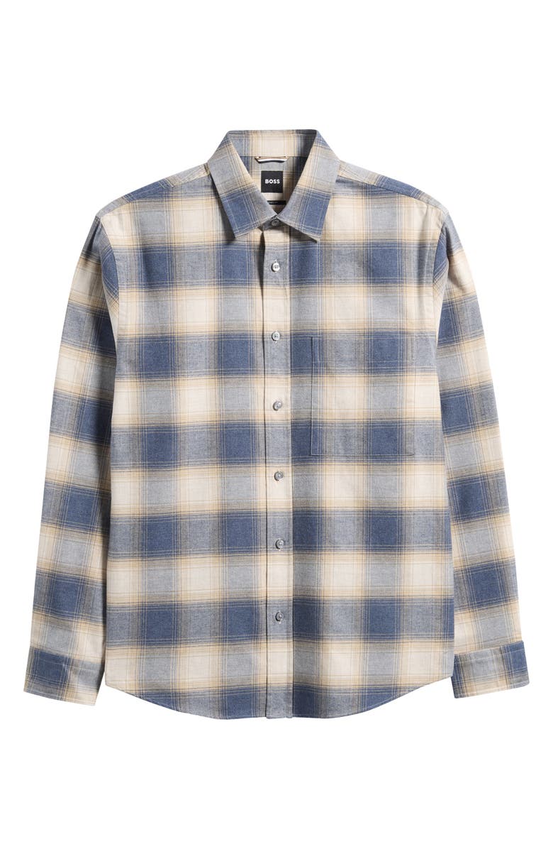 BOSS Owen Relaxed Fit Plaid Cotton Flannel Button-Up Shirt, Alternate, color, Open Blue