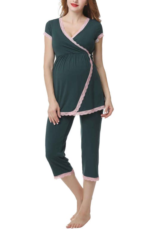 Kimi & Kai Cindy Maternity/nursing Pajamas Set In Forest Green