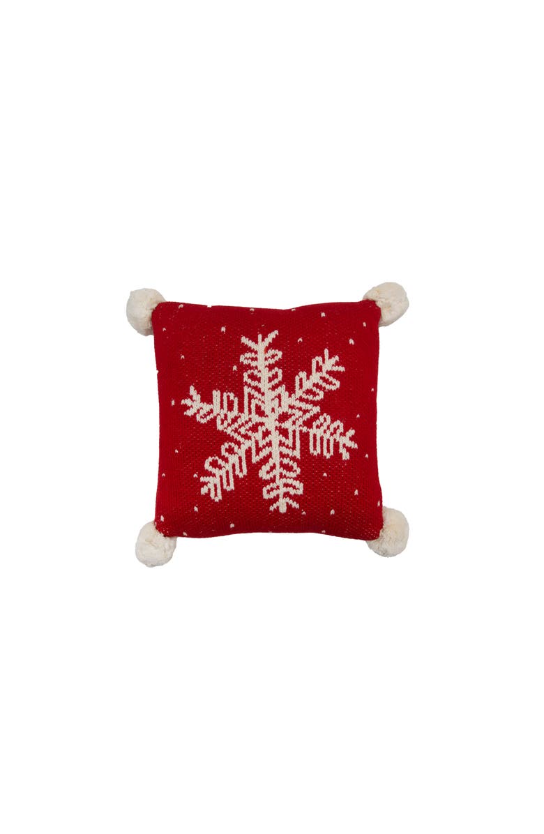 C&F Home Vintage Snowflake Pillow Handwoven Mini Accent Pillow w/ PomPoms 10" x 10", Main, color, Red
