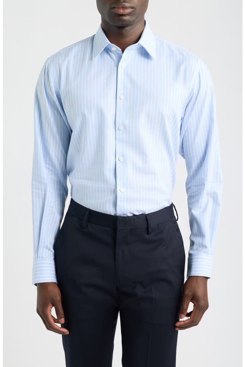 Traditional Fit Stripe Premium Non-Iron Cotton Dress Shirt, Main, color, BLUE- WHITE GEORGE STRIPE