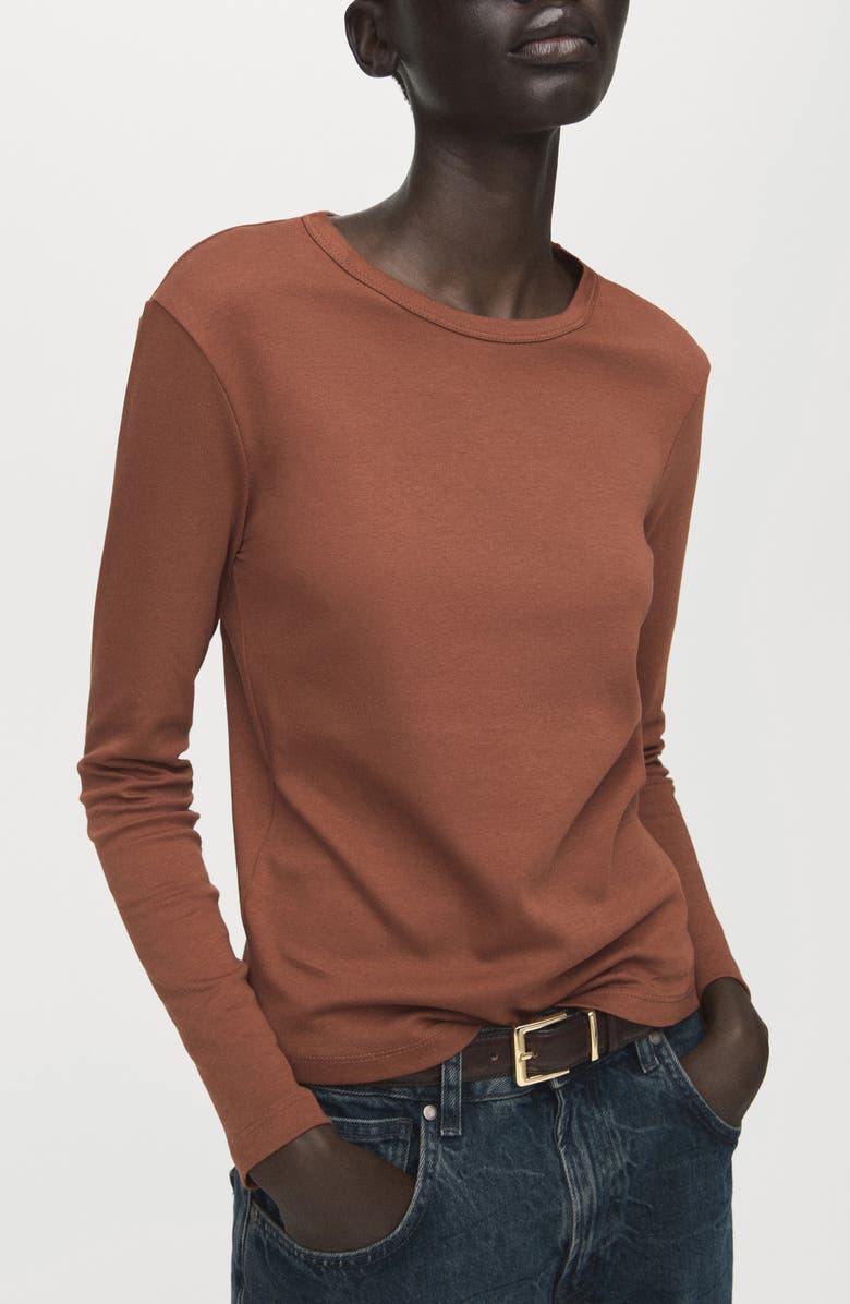 MANGO Long Sleeve Cotton T-Shirt, Main, color, Russet