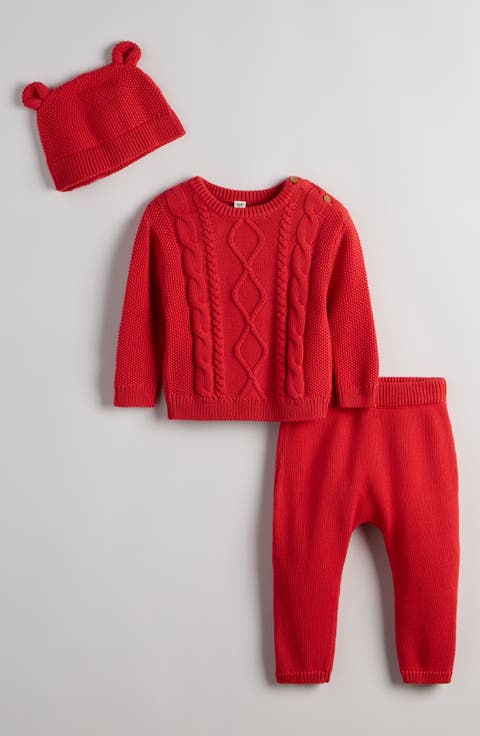 Cable Sweater, Pants & Hat 3-Piece Set