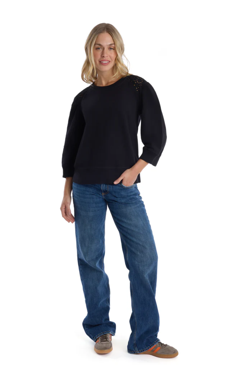 Wilt 3/4 Sleeve with Eyelet Mix Top, Alternate, color, Black