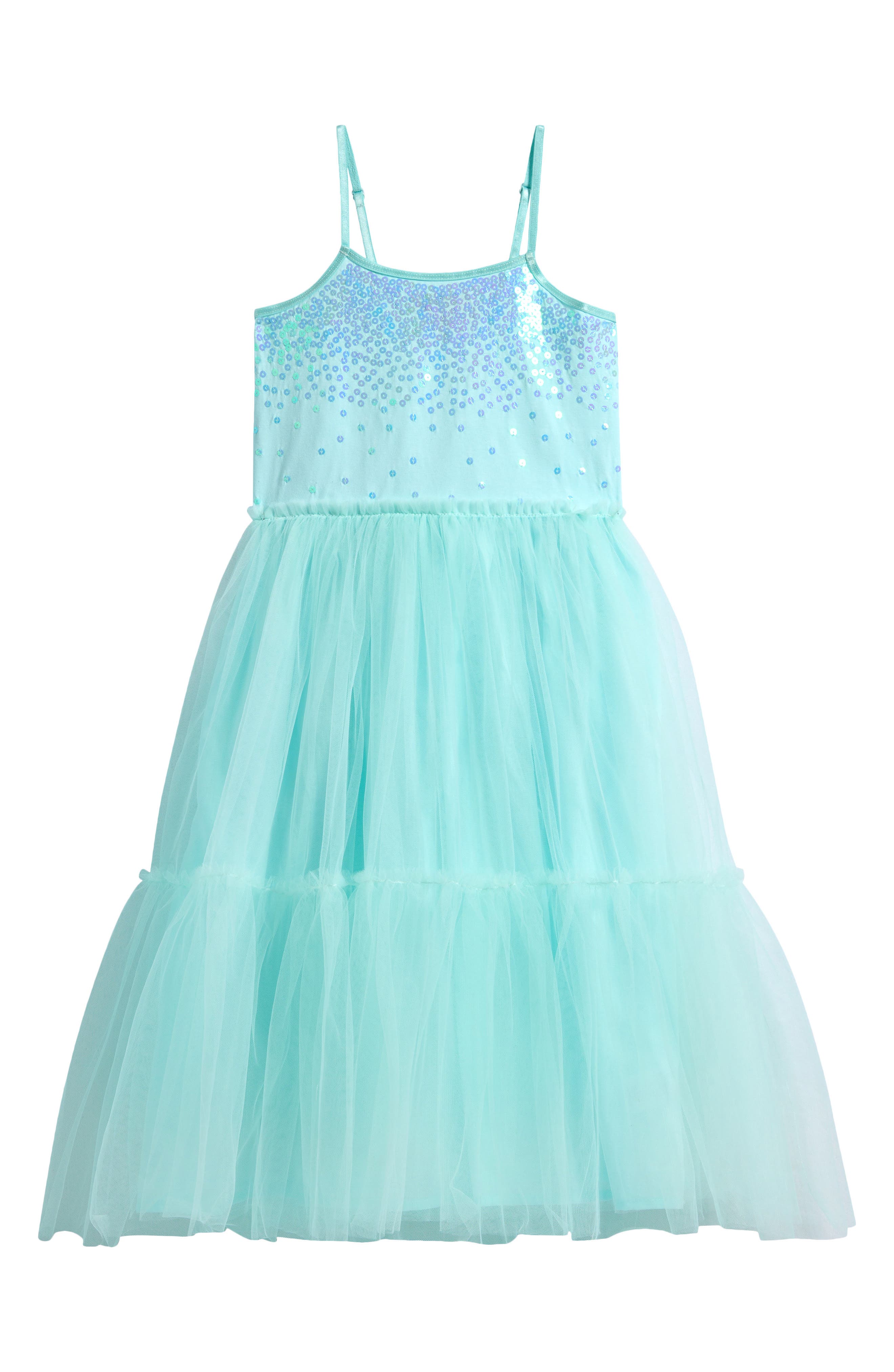 Ava & Yelly Kids' Sequin Tiered Jersey & Tulle Party Dress